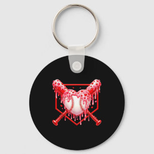Valentines Day Baseball Boys Ice Cream Drip Heart Key Ring