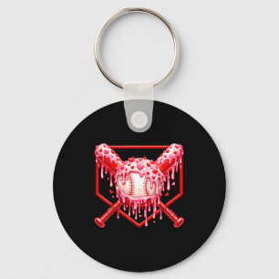 Valentines Day Baseball Boys Ice Cream Drip Heart Key Ring