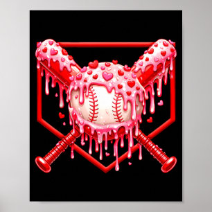 Valentines Day Baseball Boys Ice Cream Drip Heart  Poster