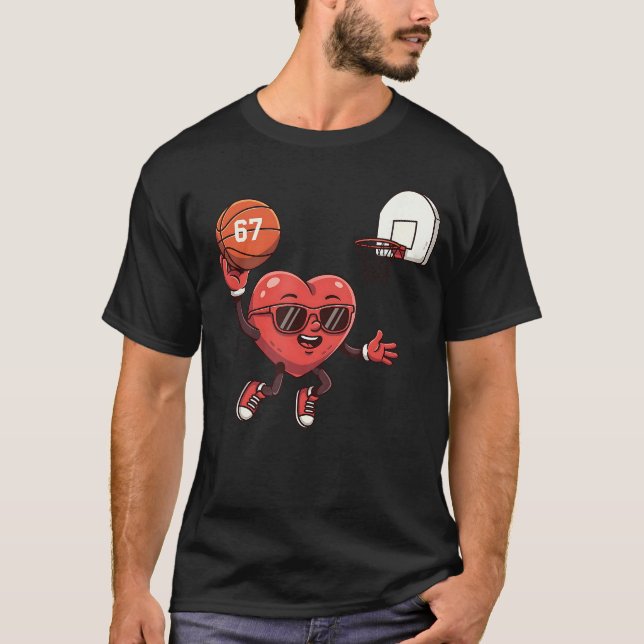 Valentines Day Basketball 67 Heart Sports Coach Me T-Shirt (Front)