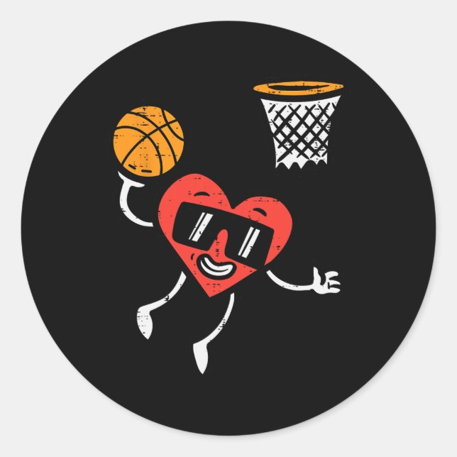 Valentines Day Basketball Cute Sports Men Boys Kid Classic Round Sticker (Front)