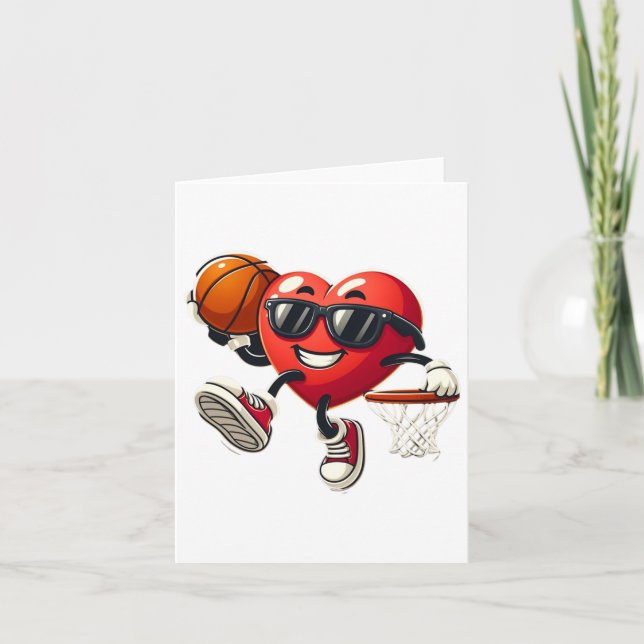 Valentines Day Basketball Dunking Sports Men Boys  Card (Front)