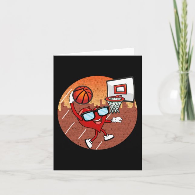 Valentines Day Basketball Heart Dunking Ball Boys  Card (Front)