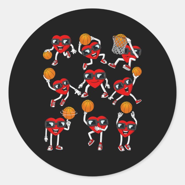Valentines Day Basketball Heart Dunking Dribbling  Classic Round Sticker (Front)