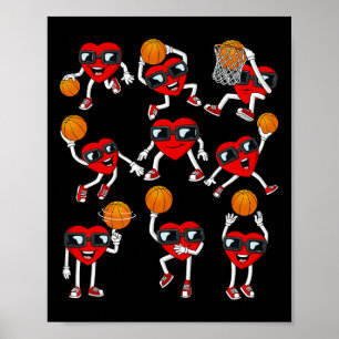 Valentines Day Basketball Heart Dunking Dribbling Poster