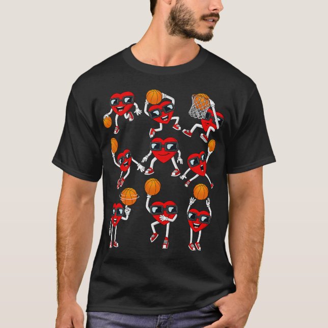 Valentines Day Basketball Heart Dunking Dribbling  T-Shirt (Front)