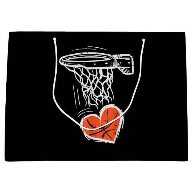 Valentines Day Basketball Heart Men Women Girls Ki Large Gift Bag (Front)