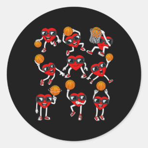 Valentines Day Basketball Heart Player Boys Kids  Classic Round Sticker