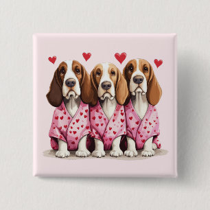 Valentines Day Basset Hound Dogs 15 Cm Square Badge