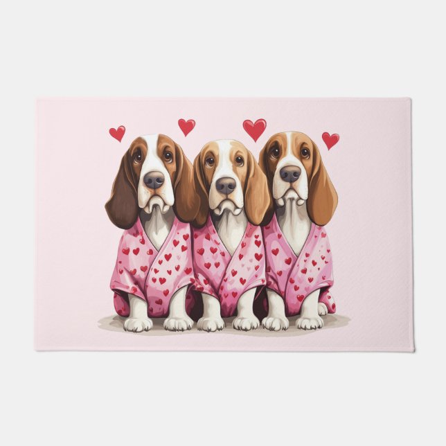 Valentines Day Basset Hound Dogs Doormat (Front)