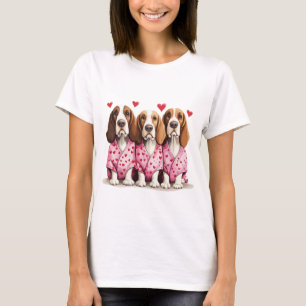 Valentines Day Basset Hound Dogs T-Shirt
