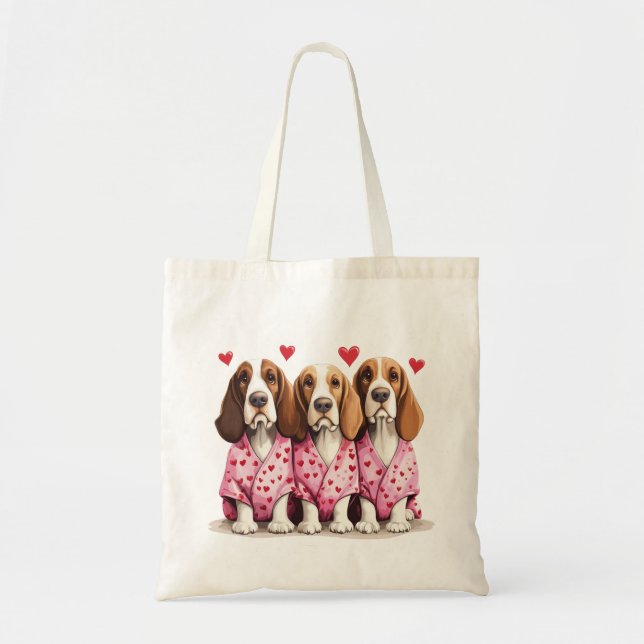 Valentines Day Basset Hound Dogs Tote Bag (Front)