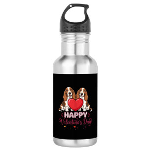 Valentine's Day Basset Hound Floral Dog 532 Ml Water Bottle