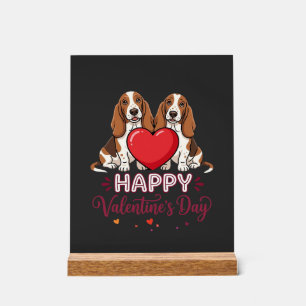 Valentine's Day Basset Hound Floral Dog Acrylic Sign
