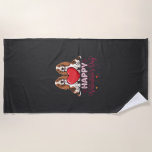 Valentine's Day Basset Hound Floral Dog Beach Towel