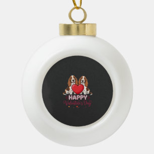 Valentine's Day Basset Hound Floral Dog Ceramic Ball Christmas Ornament