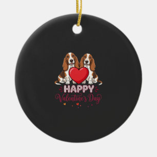 Valentine's Day Basset Hound Floral Dog Ceramic Tree Decoration