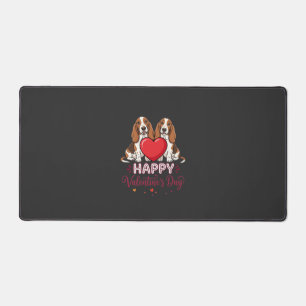 Valentine's Day Basset Hound Floral Dog Desk Mat
