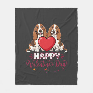 Valentine's Day Basset Hound Floral Dog Fleece Blanket