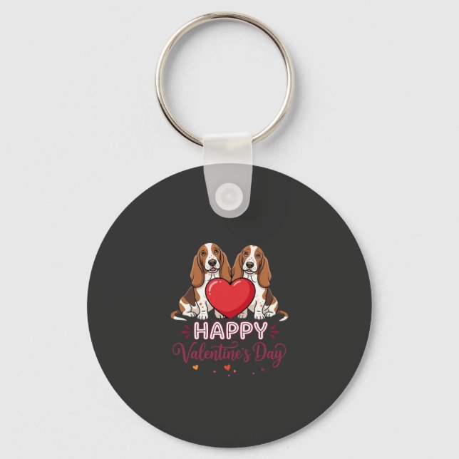 Valentine's Day Basset Hound Floral Dog Key Ring (Front)