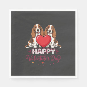 Valentine's Day Basset Hound Floral Dog Napkin