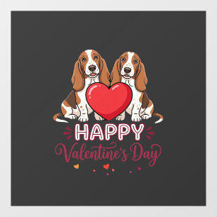 Valentine's Day Basset Hound Floral Dog Window Cling
