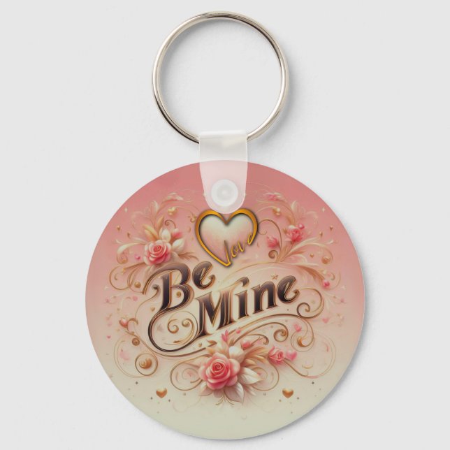 Valentine's Day Be Mine Design with Heart, Quote Key Ring (Front)