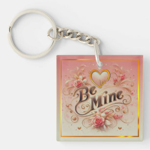 Valentine's Day Be Mine Design with Heart, Quote Key Ring