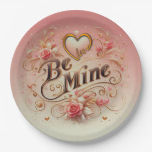 Valentine's Day Be Mine Design with Heart, Quote Paper Plate