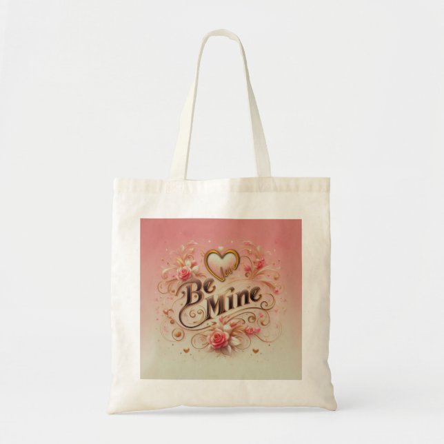 Valentine's Day Be Mine Design with Heart, Quote Tote Bag (Front)