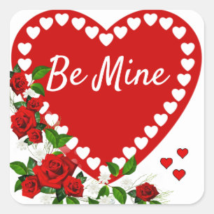 Valentine's Day Be Mine Heart Favour Square Sticker