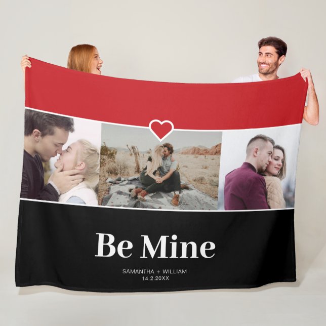 Valentines Day Be Mine Photo Collage Fleece Blanket (In Situ)