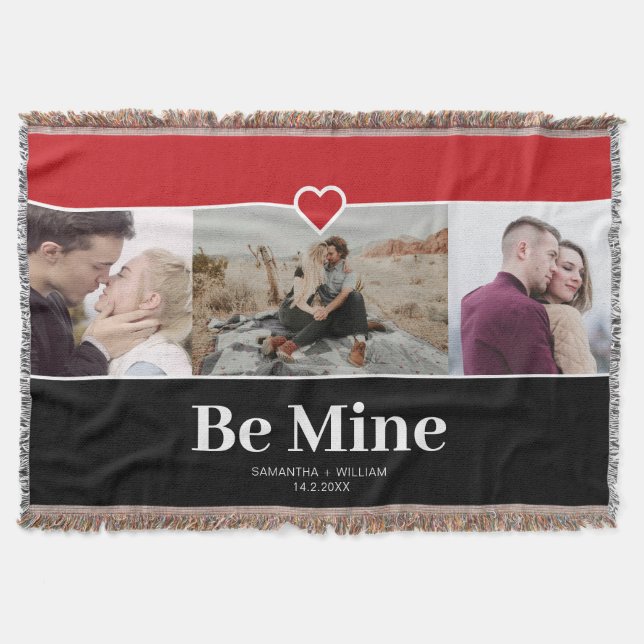 Valentines Day Be Mine Photo Collage Throw Blanket (Front)