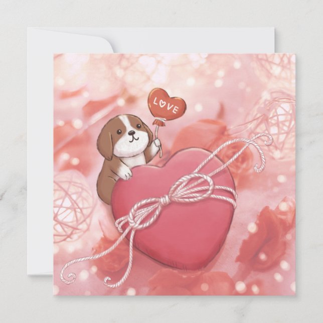 Valentine's Day: Beagle, Heart & Lights Holiday Card (Front)