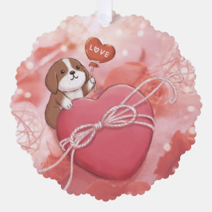 Valentine's Day: Beagle, Heart & Lights Tree Decoration Card