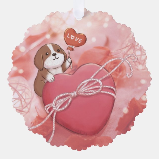 Valentine's Day: Beagle, Heart & Lights Tree Decoration Card (Front)