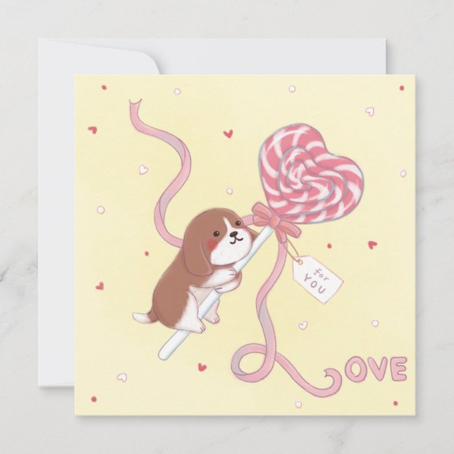 Valentine's Day: Beagle & Lollipop Invitation (Front)