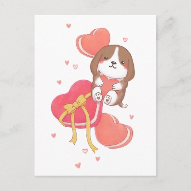 Valentine's Day: Beagle & Macarons Postcard (Front)