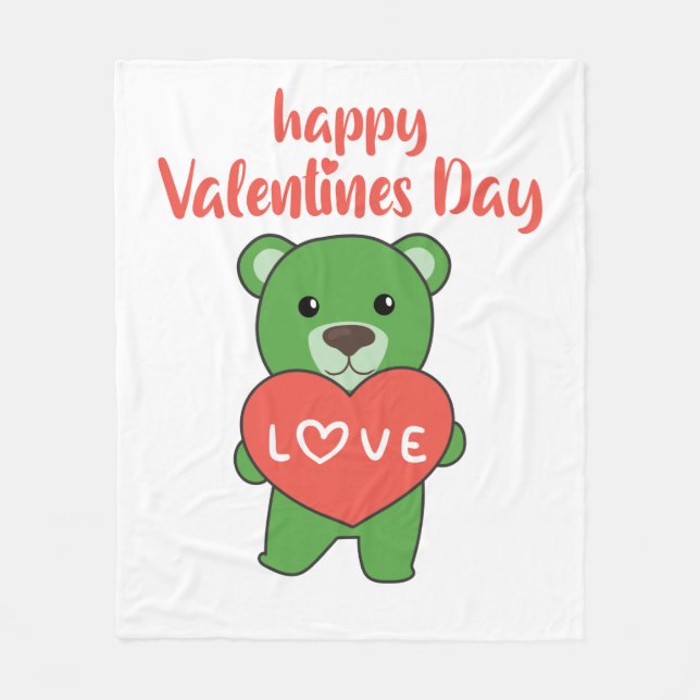 Valentine's Day Bear Cute Animals With Hearts Fleece Blanket (Front)
