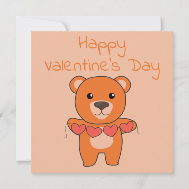 Valentine's Day Bear Cute Animals With Hearts  Holiday Card (Front)