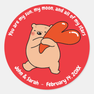 Valentine's Day Bear Heart Classic Round Sticker