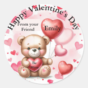 Valentine's Day Bear Hearts Add Your Name & Text Classic Round Sticker