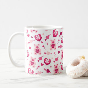 Valentine's Day Bear Hearts Pink Love Pattern Coffee Mug