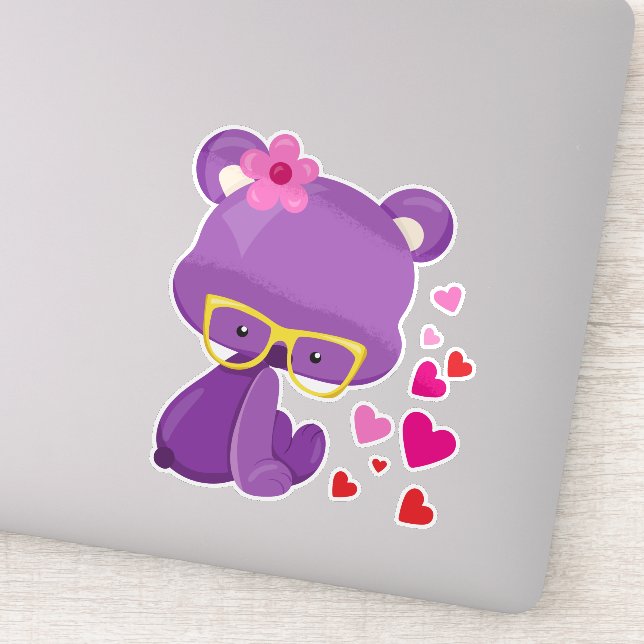 Valentine's Day Bear, Purple Bear, Glasses, Hearts (Detail)