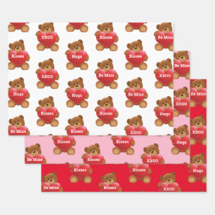 Valentine's Day Bears Hearts Add Your Words Gift Wrapping Paper Sheet