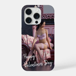Valentine's Day Beauty in Lingerie on the Couch iPhone 15 Pro Case