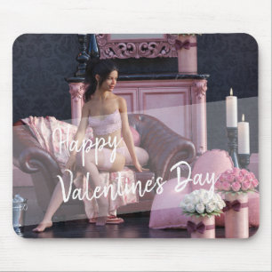 Valentine's Day Beauty in Lingerie on the Couch Mouse Mat