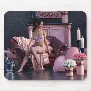 Valentine's Day Beauty in Lingerie on the Couch Mouse Mat