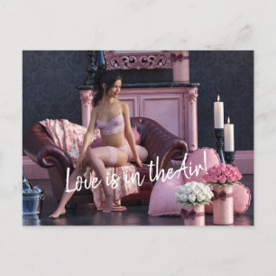 Valentine's Day Beauty in Lingerie on the Couch Postcard