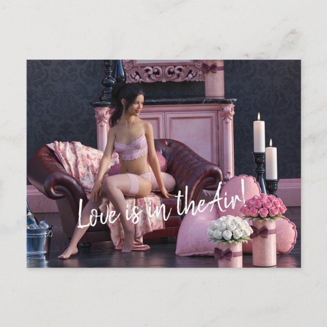 Valentine's Day Beauty in Lingerie on the Couch Postcard (Front)